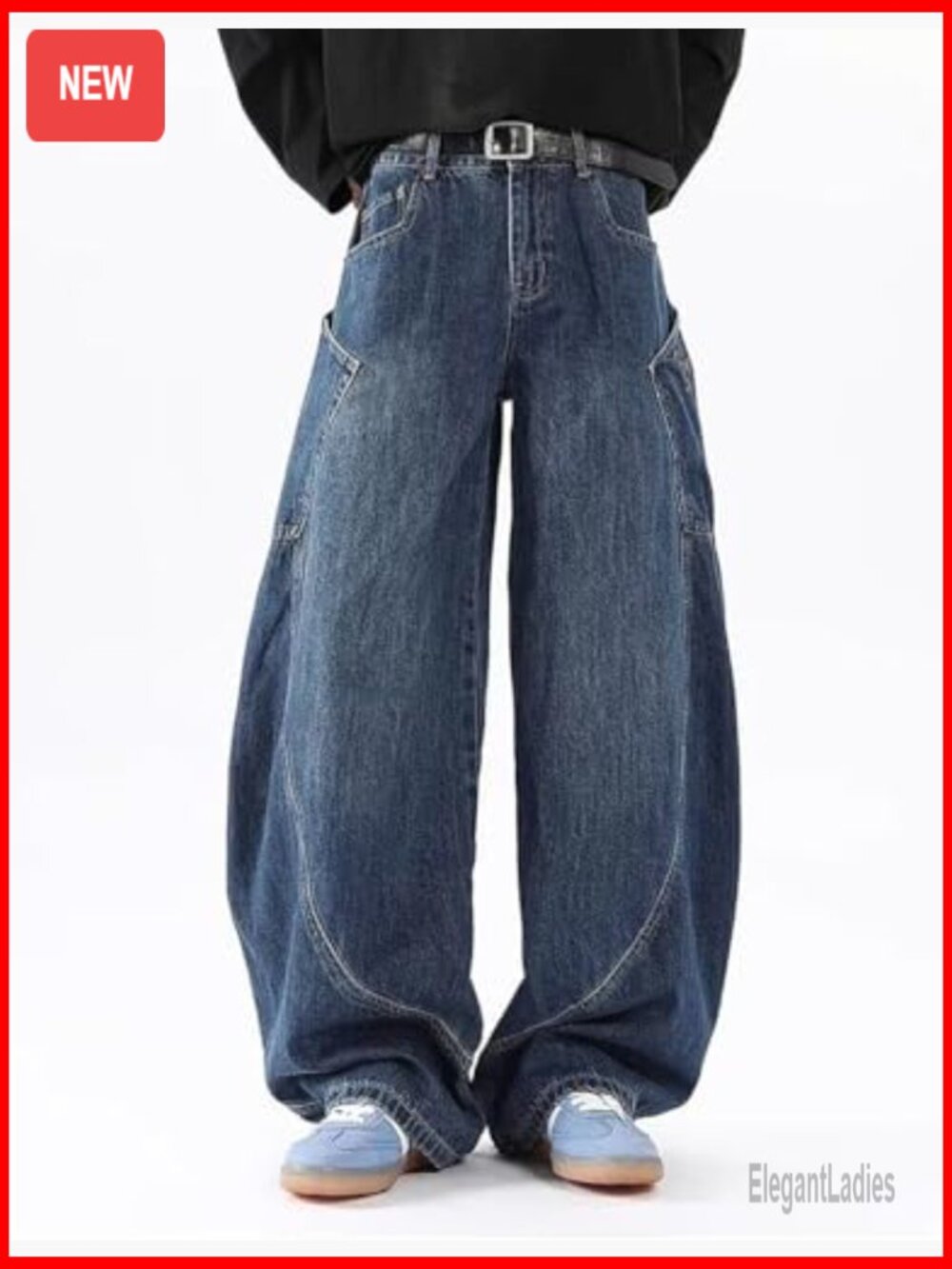 Baggy Barrel Wide Leg Jeans Loose Fit Streetwear Y2K Hip Hop Denim Pants - Picture 3 of 7